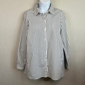 Melissa Nepton Nea Tunic Top Women's XS Gray Stripe Button Down Roll Tab Sleeve